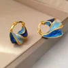 Stylish Blue Twist Hoop Golden Earrings