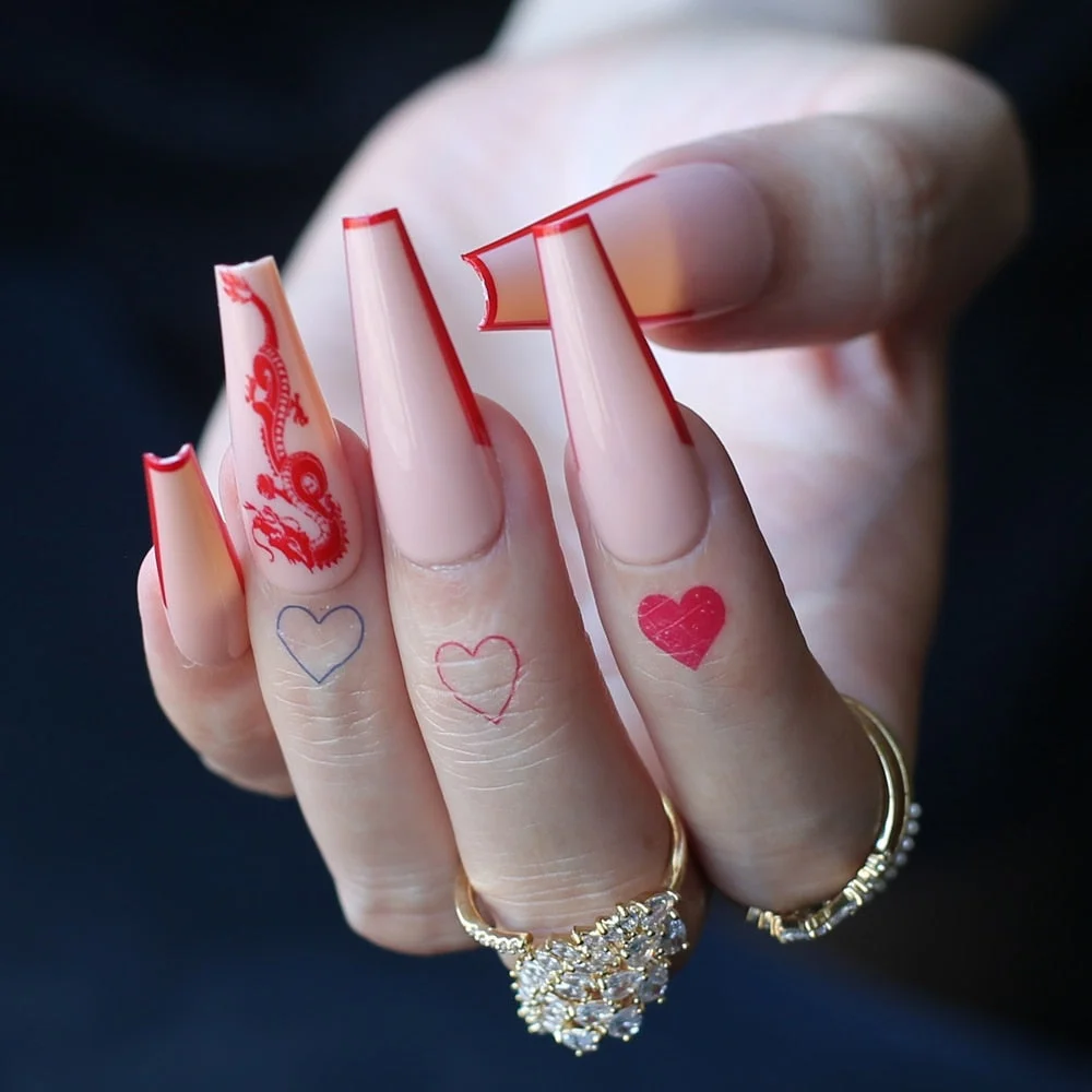 Gel Exquisite French Coffin Baby nude Acrylic nails salon 24pcs Baby pink Fake nails ballet UV glossy reuseull wholesale droship-Nail Inspo