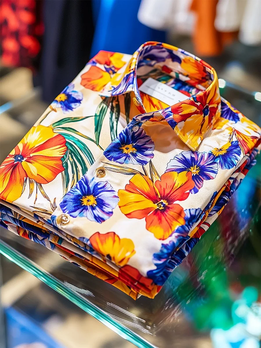 Men's Satin Luxe Hawaiian Print Short Sleeve Button Shirt 