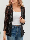 Elegant Floral Lace Cardigan - 3/4 Sleeve, Sheer, Open Front Design - Versatile for Casual or Evening Wear, Women's Fashion Top