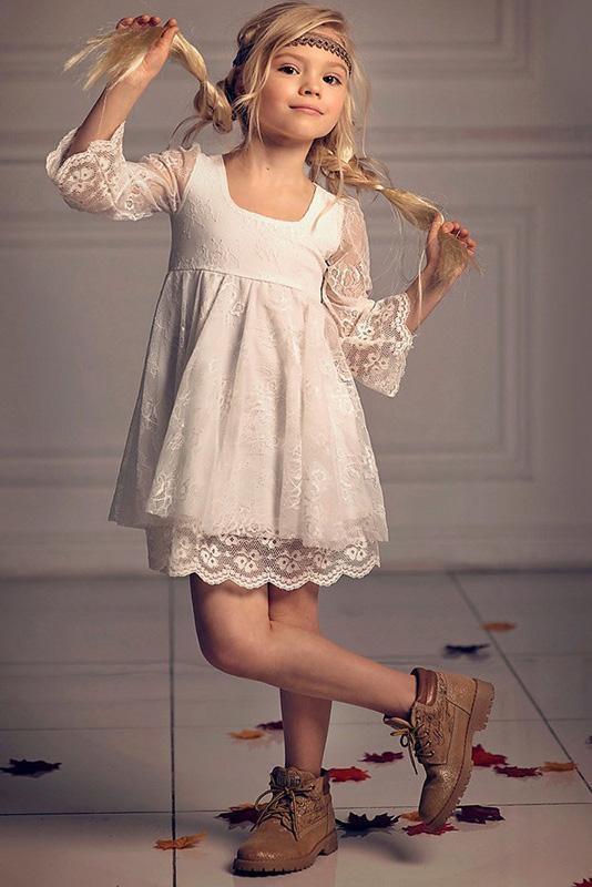Bellasprom  Scoop Neck 3/4 Sleeves Dress Flower Girls Dress with Lace Applique Bellasprom