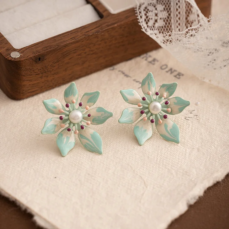 Enamel Drip Oil Flower Earrings