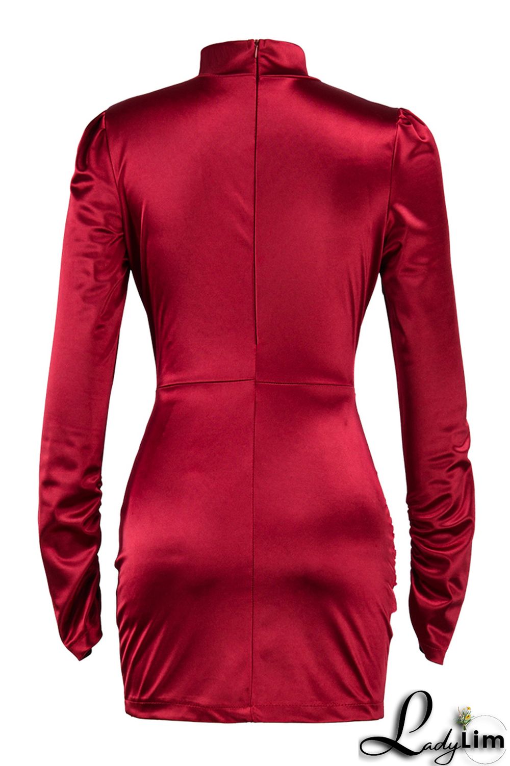 Green Fashion Casual Solid Split Joint Turtleneck Long Sleeve Dresses