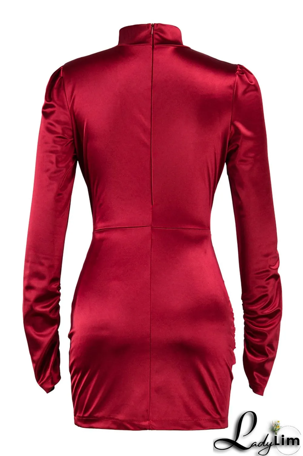 Green Fashion Casual Solid Split Joint Turtleneck Long Sleeve Dresses