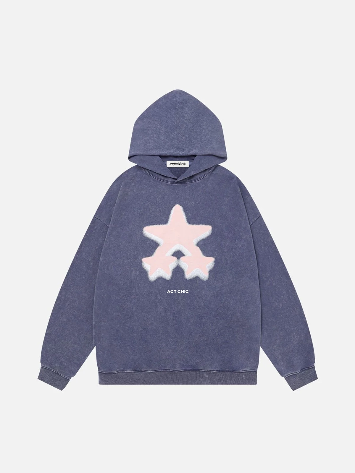 Purple Retro Blurring Star Washed Oversized Hoodie Front