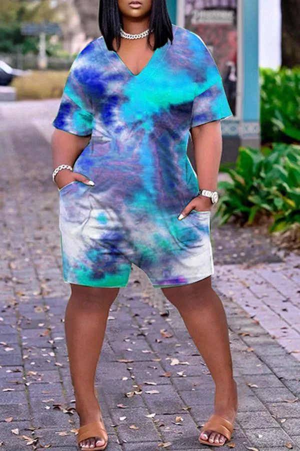 Tie Dye V Neck Romper