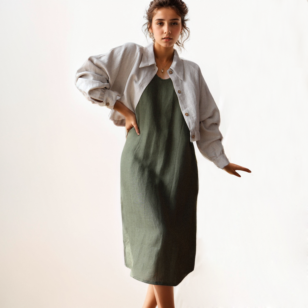 100% European Linen Long Sling Dress REAL SILK LIFE