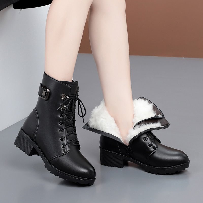 Women Ankle Boots Genuine Leather New Wool Non-slip Round Toe