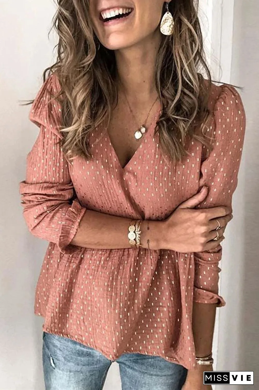 Polka Dot Chiffon Blouse Top