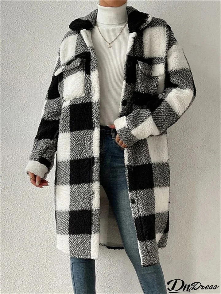 Women's Chic Plaid Print Warm Plush Long Coat