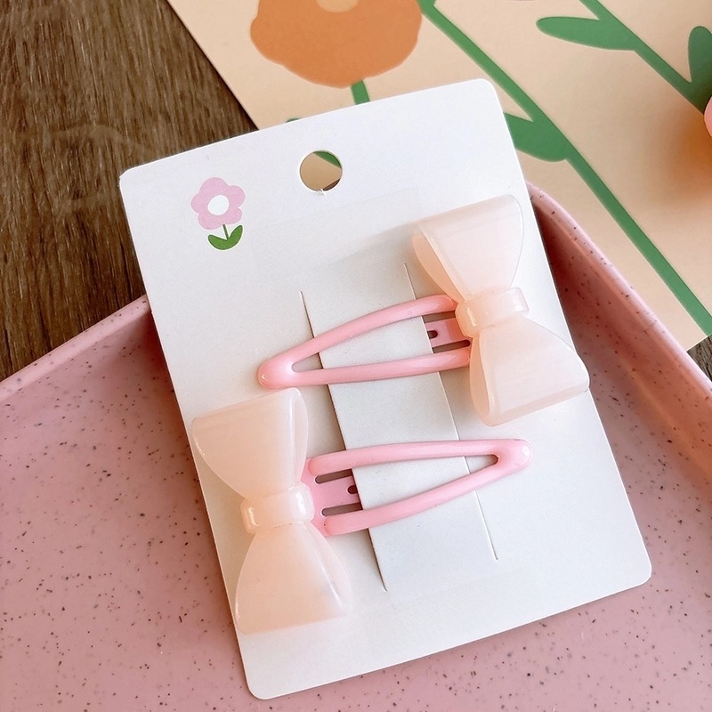 Spring New Sweet Pink Bow Bangs BB Clip Pinky Beige Girl Heart Children Barrettes Hair Accessories