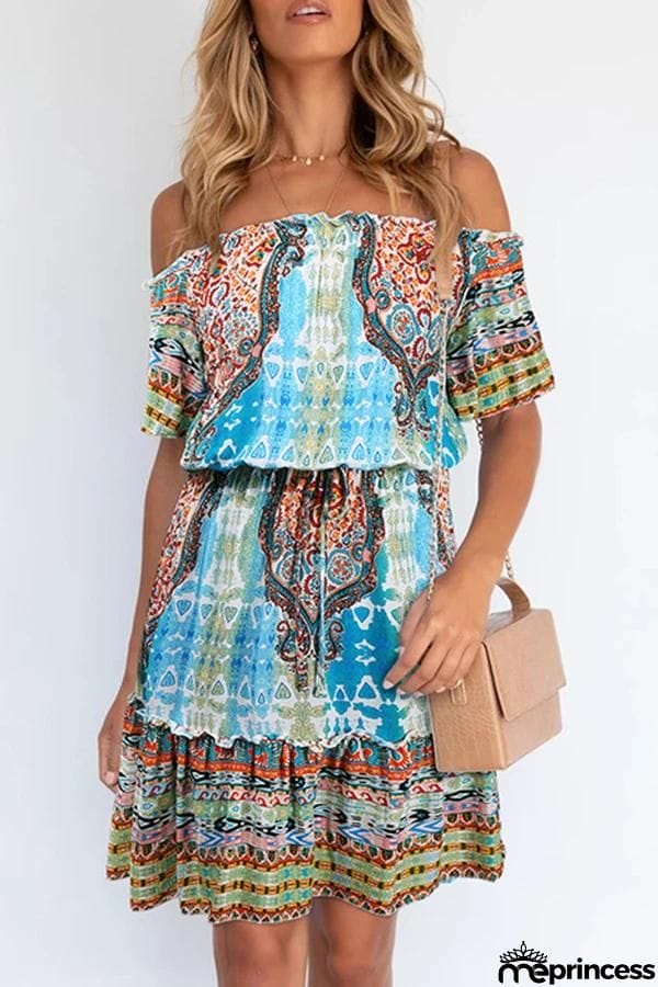 Bohemian Off Shoulder Short Sleeve Dress