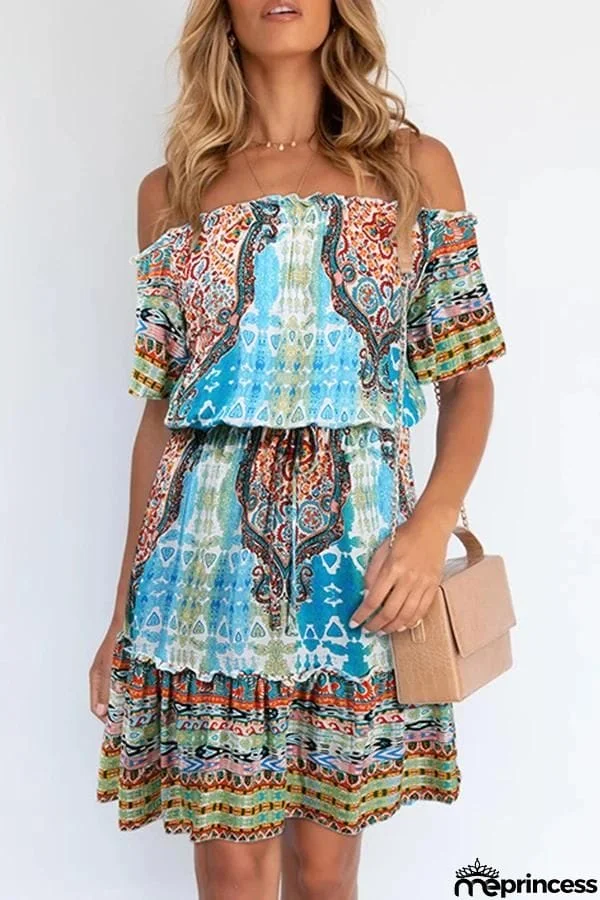 Bohemian Off Shoulder Short Sleeve Dress