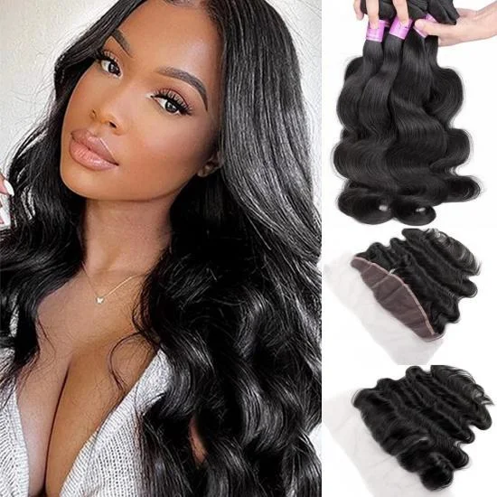 Free Shipping YVONNE Platinum Grade Body Wave 13*4 Lace Frontal With 3 Bundles Hair Weaves