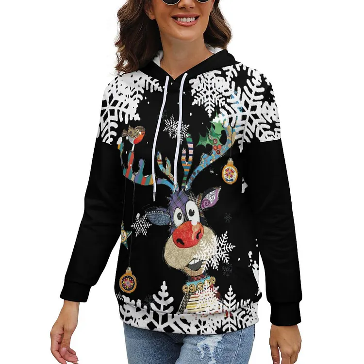 Personalized Custom Women's Off Shoulder Sleeve Hoodie Full Print Christmas