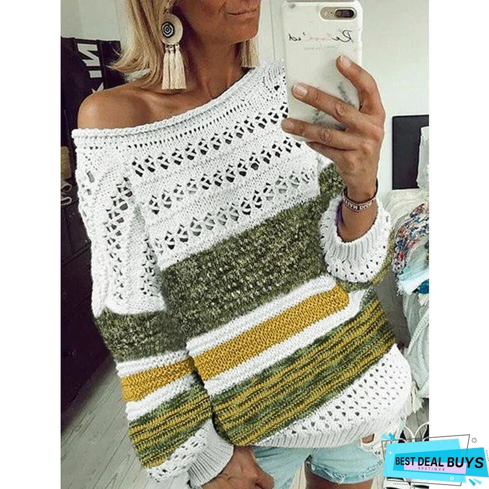 Women's Round Neck Stitching Color Sweater