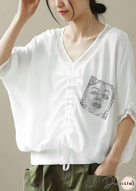 Natural White Oversized Print Wrinkled Chiffon Shirt Top Half Sleeve