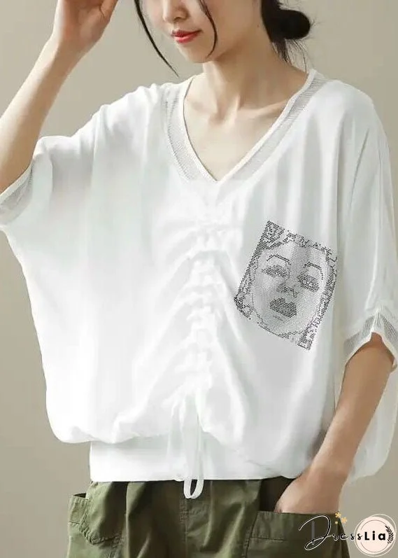 Natural White Oversized Print Wrinkled Chiffon Shirt Top Half Sleeve