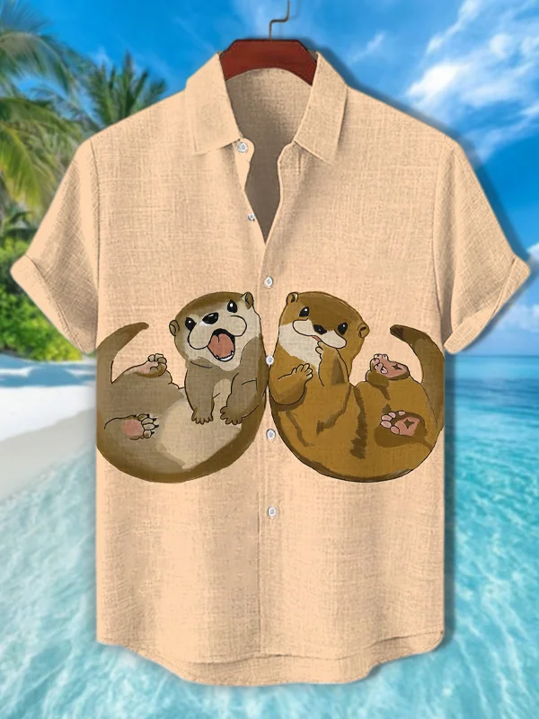 Men's Cute Otter Symmetry Art Print Casual Shirt