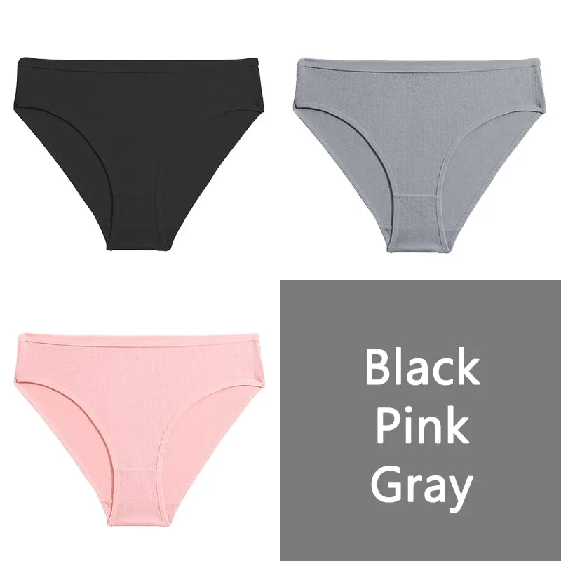 FINETOO S-XL Cotton Panties Women Low-rise Briefs Underpants Ladies Comfortable Underwear Fashion Jacquard Panty Lingerie 3Pcs