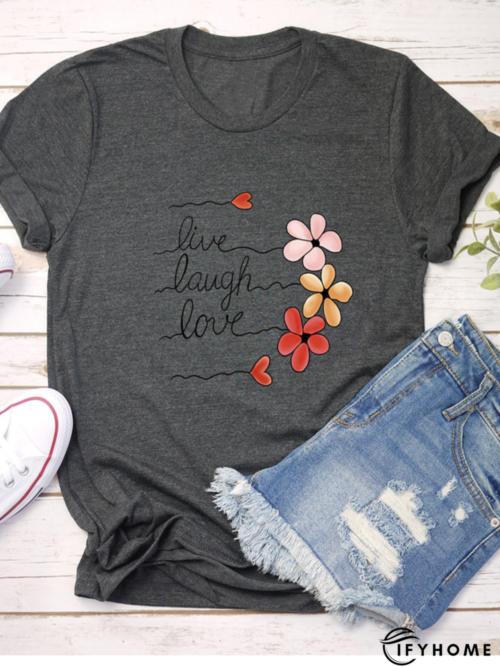 Crew Neck Basics Loose Cotton-Blend T-shirt | IFYHOME