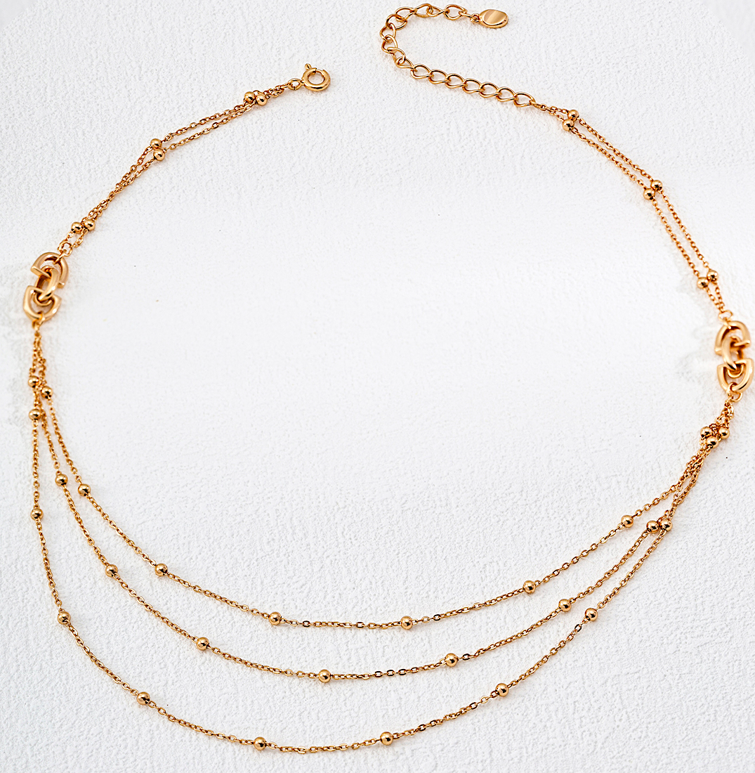 Triple-Layer Gold Plated Bubble Chain Necklace
