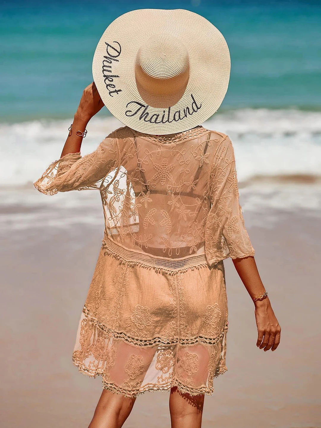 B2prity Women's Contrast Lace Bathing Suit Cover Up V-Neck Swimsuit Coverups Loose Swimwear Beach Dress Beachwear