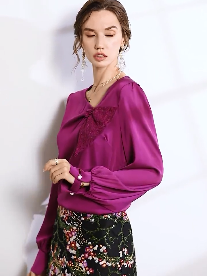 Purple Luxury Mature Silk Blouse-Real Silk Life