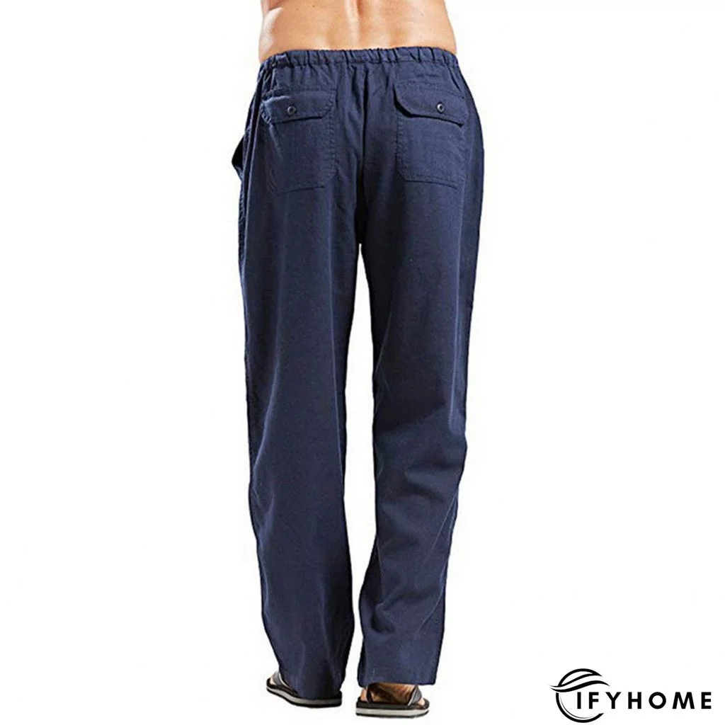 Men's Linen Pants Trousers Summer Pants Beach Pants Drawstring Elastic Waist Plain Breathable Soft Casual Daily Holiday Linen / Cotton Blend Fashion Streetwear Black White Micro-elastic | IFYHOME