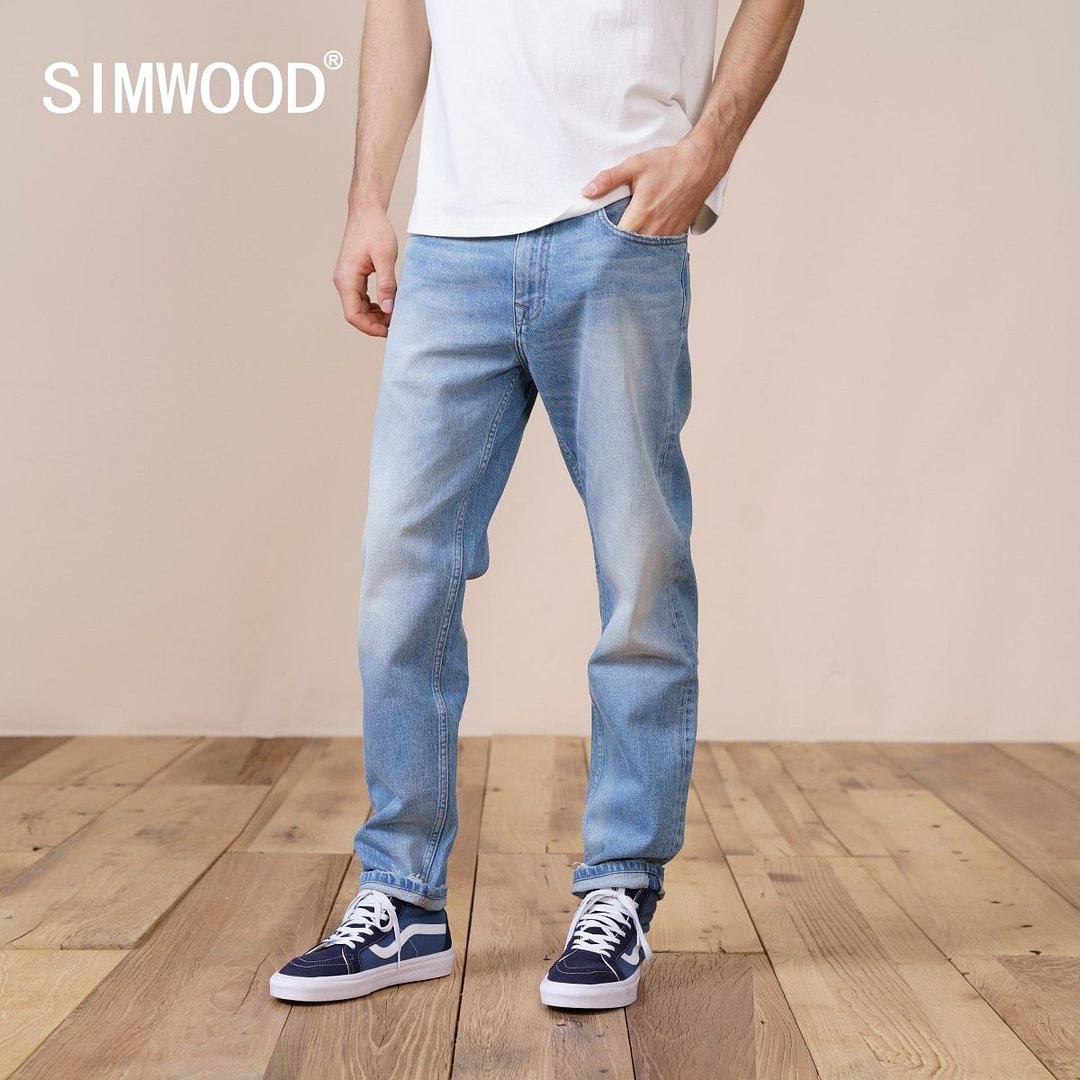 SIMWOOD 2021 Autumn New Regular Straight Jeans Men Fashion Ripped Casual Denim Trousers Plus Size Brand Clothing SK130189
