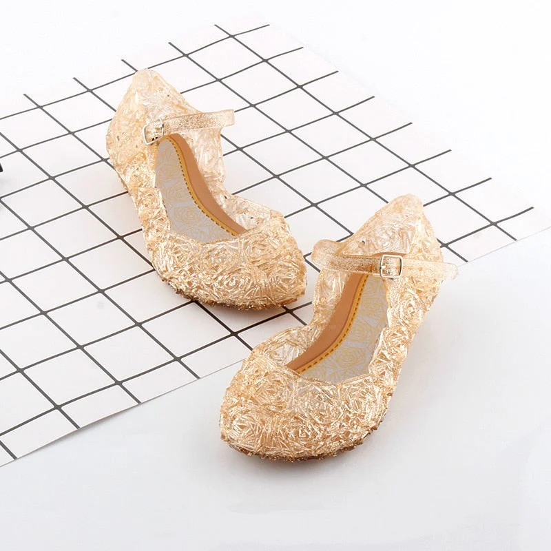 Baby Girls Kids Summer Crystal Sandals Princess Jelly High-Heeled Shoes Princess Cosplay Party Dance Shoes