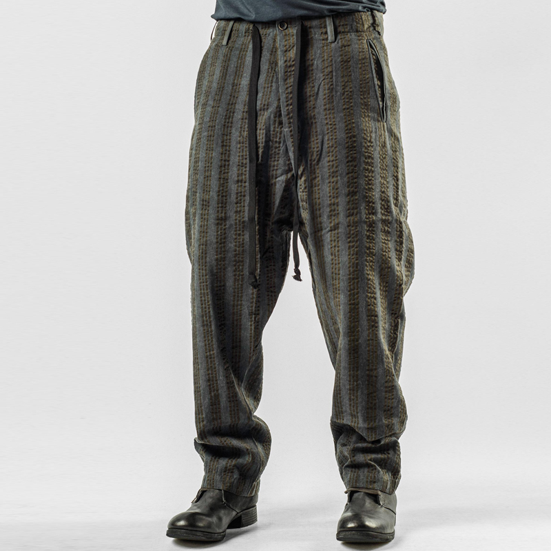 Men's Vintage Cotton and Linen Striped Jacquard Pleated Pants