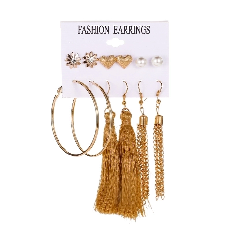 Hot Selling Set Tassel Earrings Metal Simple Card Earrings Female Leopard Print Leaves Hollow Geometric Earrings