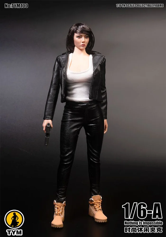 TYM100 1/6 Women's Short Leather Coat Fit 12inch Female Action Figure-aliexpress