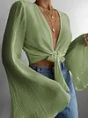 Solid Color Chiffon Flared Sleeves Blouses Shirt Tops