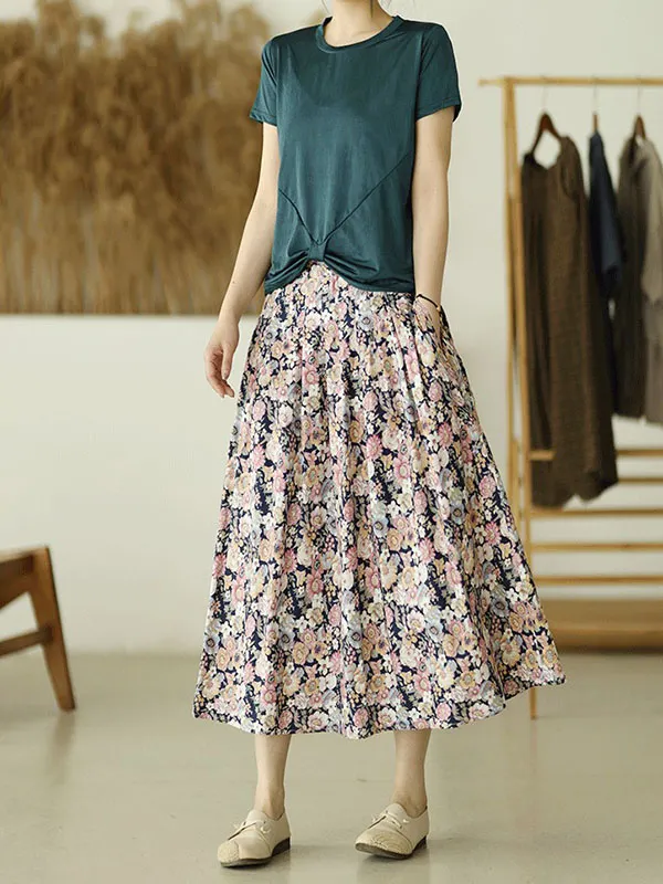 Solid Color A-Line Zipper Short Flower Bud Skirt main image 1