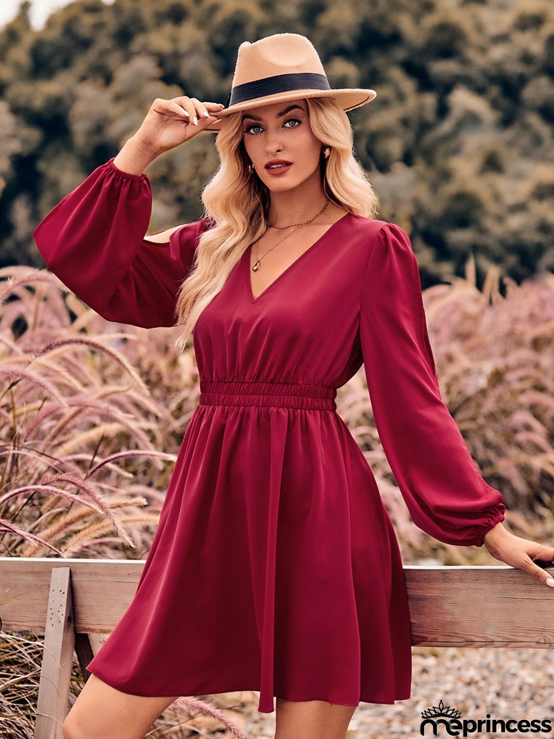 V-Neck Split Sleeve Mini Dress