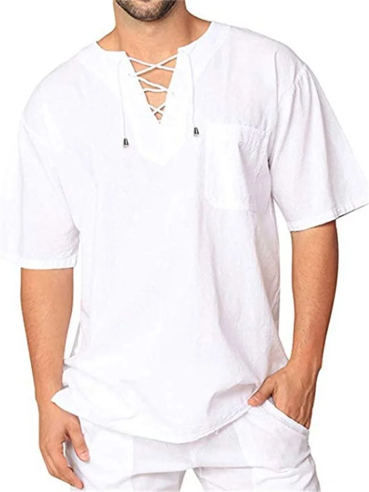 Men's Summer Shirt Beach Shirt Black White Navy Blue Short Sleeve Plain V Neck Summer Spring Outdoor Street Clothing Apparel-Mixcun