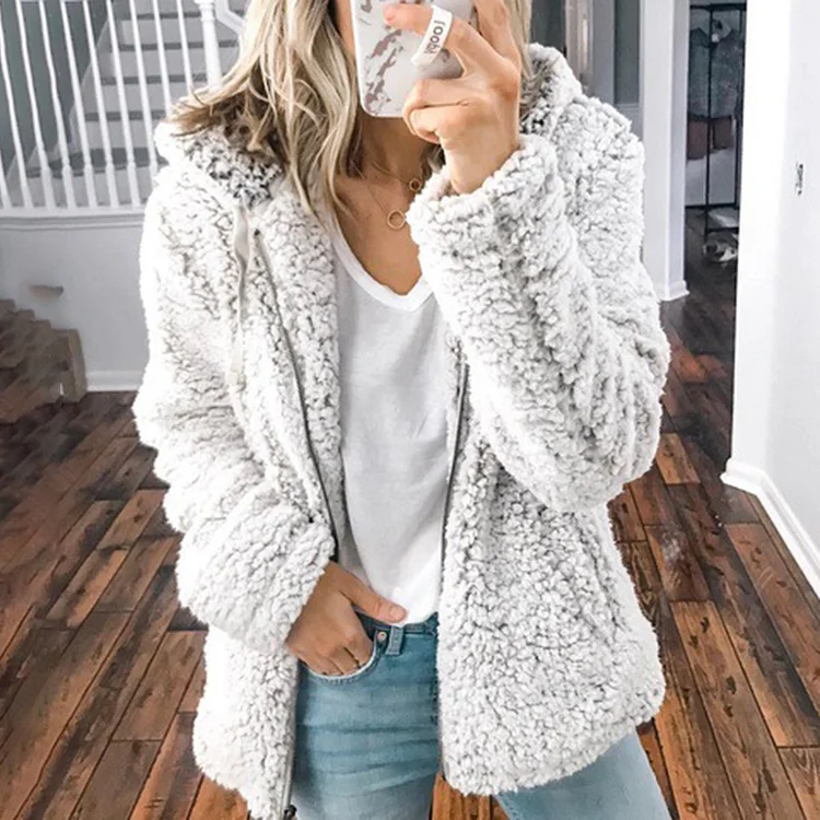 Thick Plush Zip Hooded Pocket Hoodie