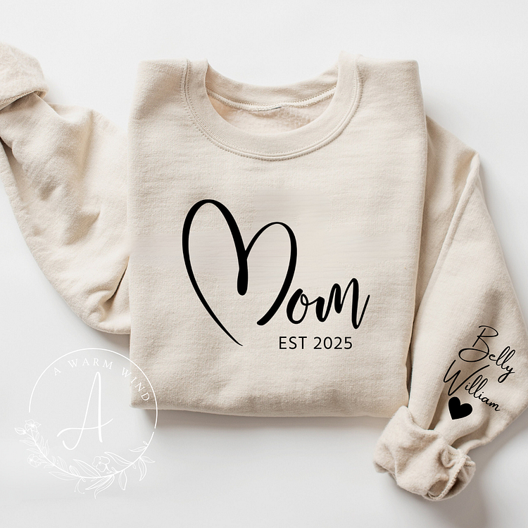 The Best Mom In The World-Custom Mama Sweatshirt with Children Names On Sleeve