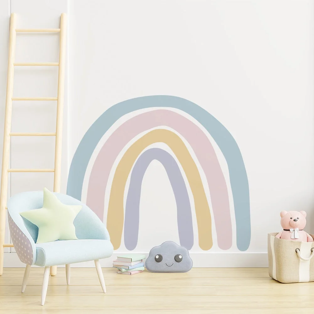 Big Rainbow Watercolour Home Decor Wall Sticker Self-Adhesive for Children's Room Living Room Nursery Decals Nordic Kid Stickers