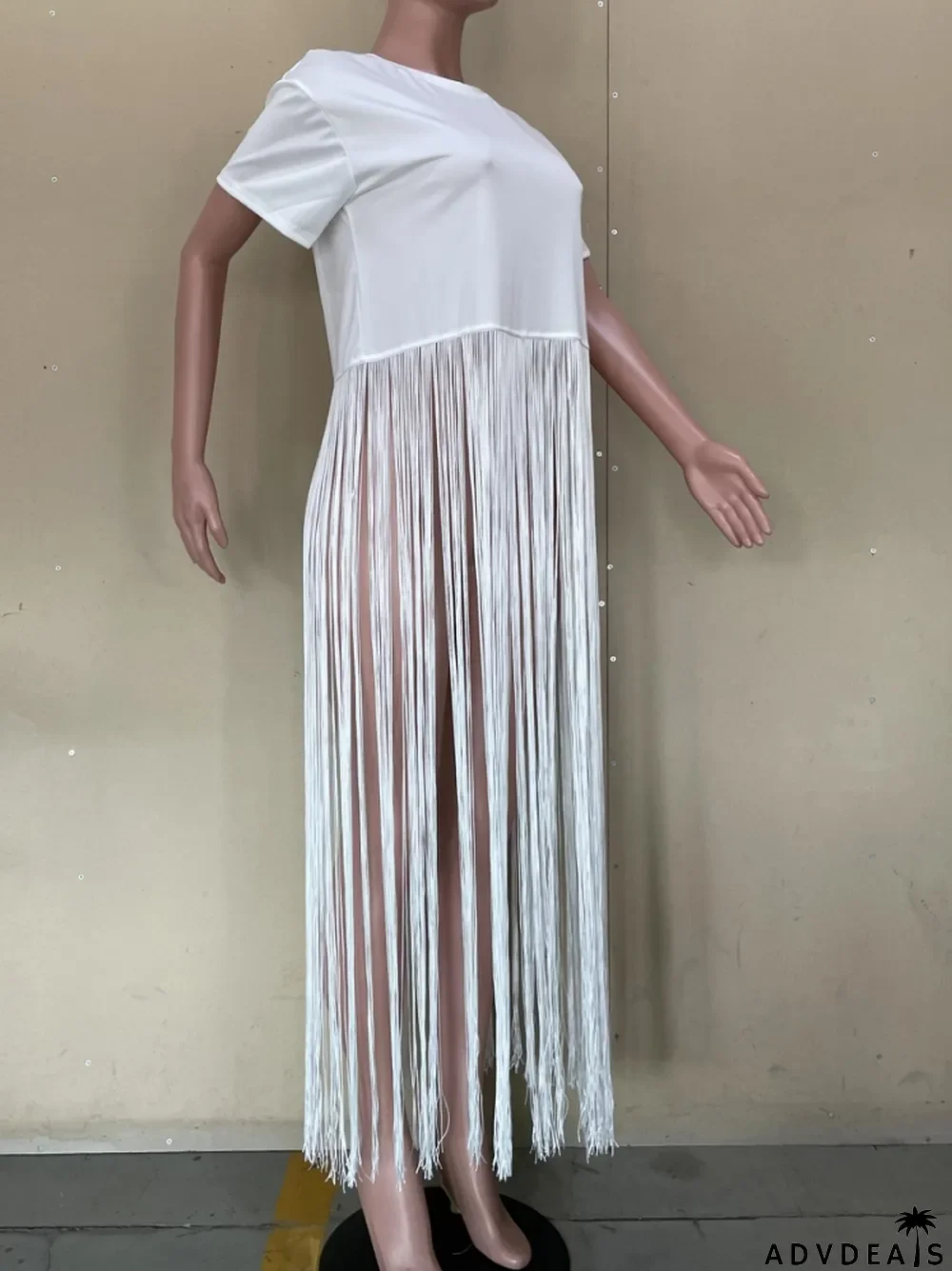 Summer White Short Sleeves Fringe Long Shirt