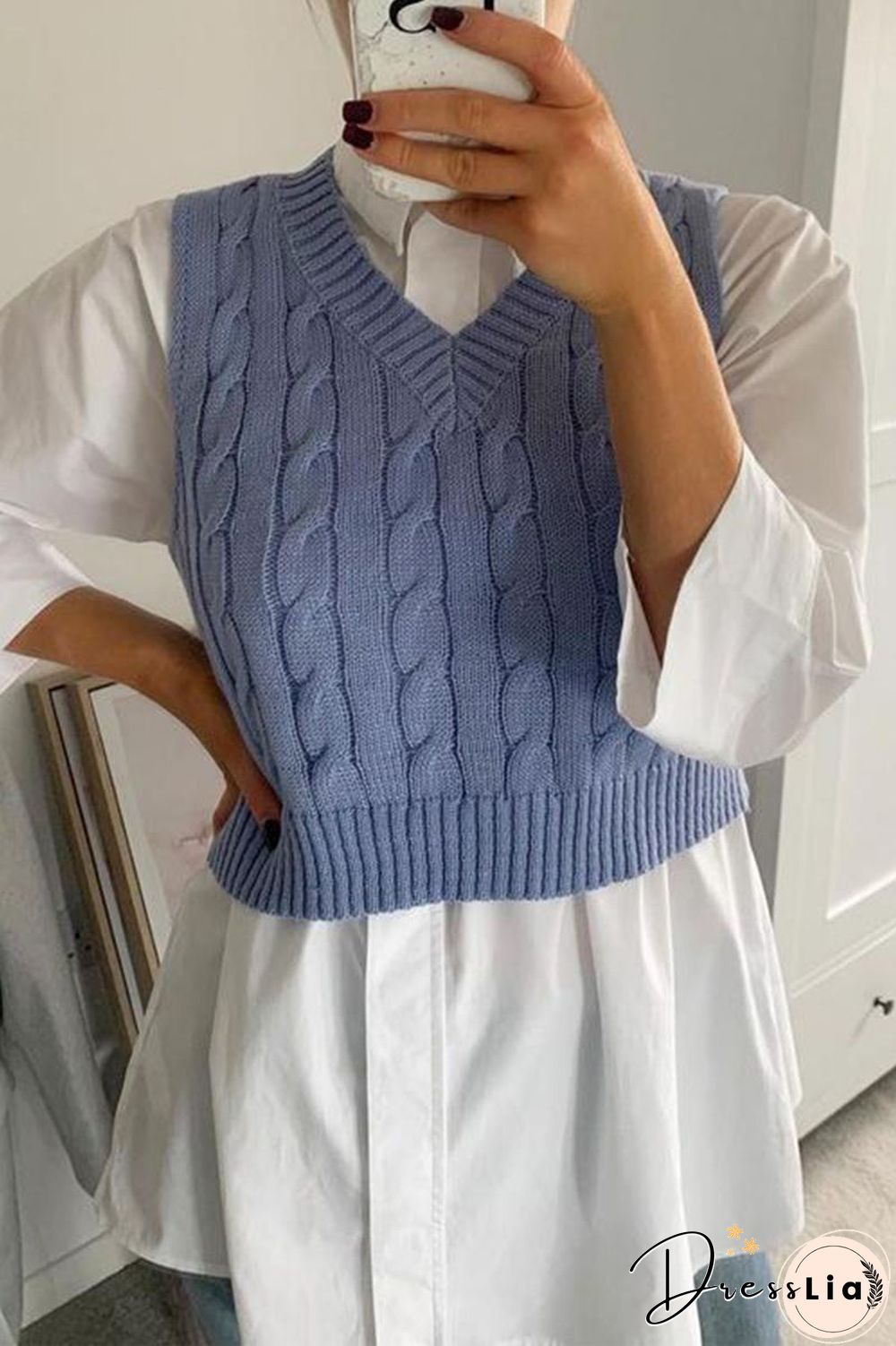 Checkered Cropped Knitted Tank Argyle Sleeveless Jumper