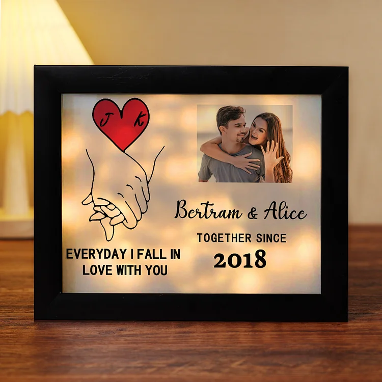 Personalized Photo Frame Custom 2 Names & 2 Letters & Date & Text Frame With Night Light Anniversary Gift For Her - Everyday I Fall In Love With You