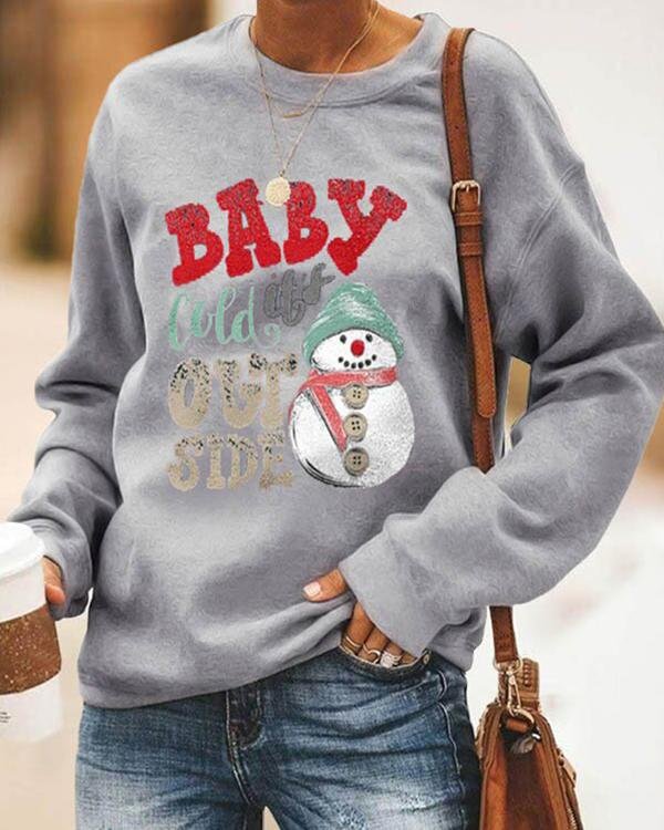 Baby Cold It's Out Side Letter Snowman Printed Cartoon Christmas T-shirt - Chicaggo