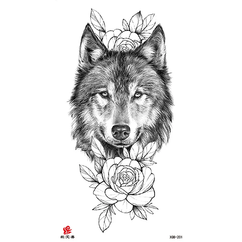 Sdrawing Temporary Tattoo Sticker Flash Tattoos Skull Snake Wolf Blue Pink Rose Flowers Body Art Arm Fake Sleeve Tatoo Women