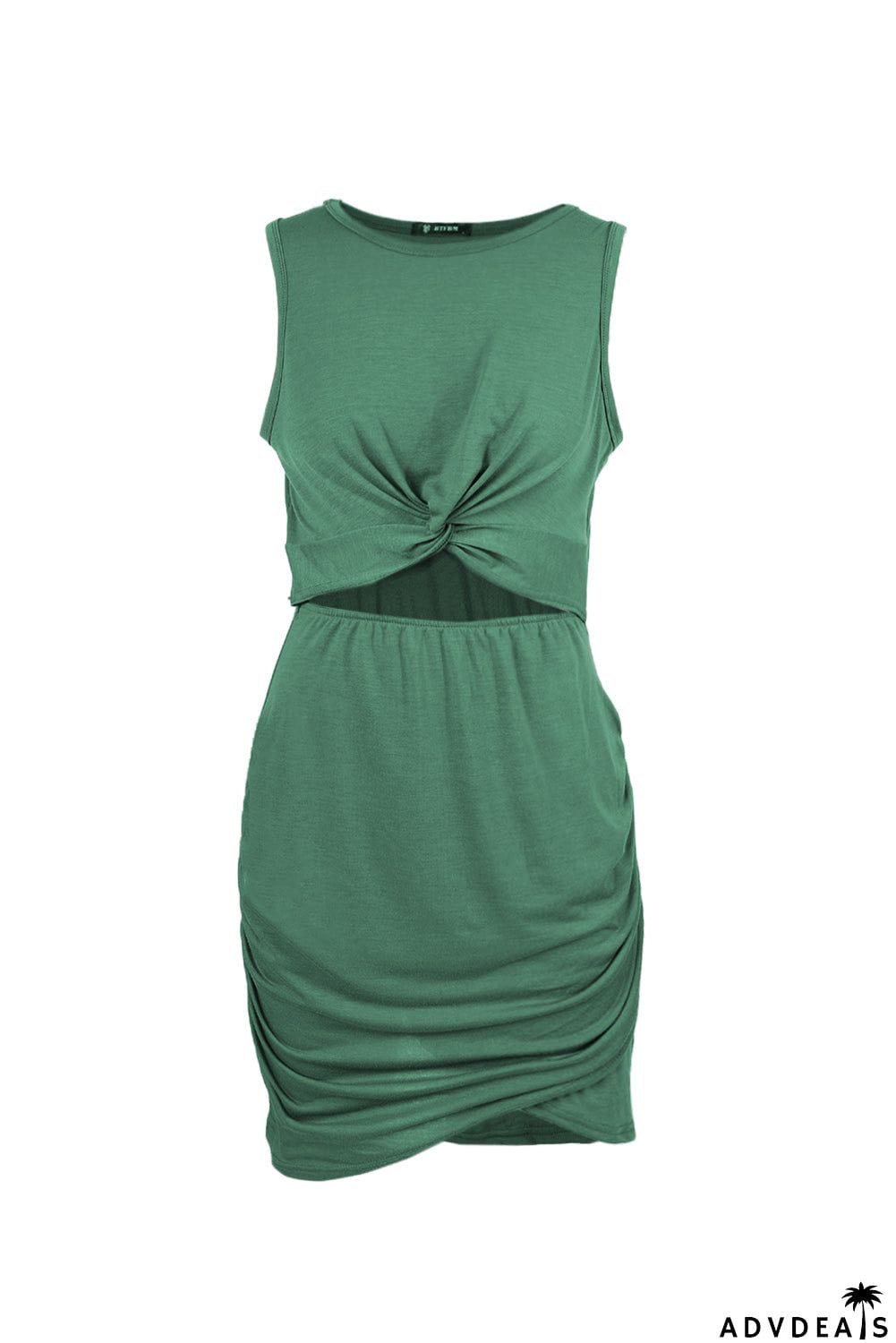 Burgundy Crew Neck Sleeveless Twist Hollow-out Bodycon Mini Dress