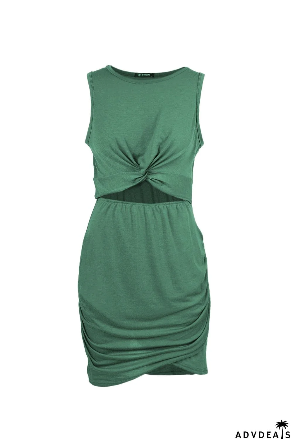 Burgundy Crew Neck Sleeveless Twist Hollow-out Bodycon Mini Dress