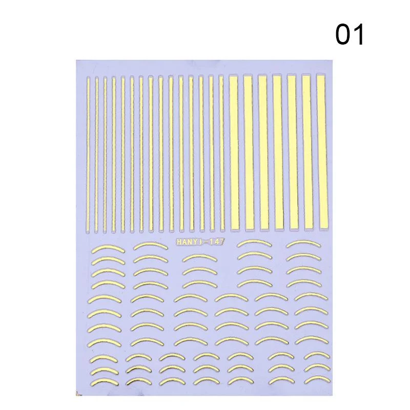 1PC Gold Sliver Striping Tape 3D Nail Stickers Geometry Lines Slider For Nails Gel Polish Decals For Manicures DIY Decoration-Nail Inspo