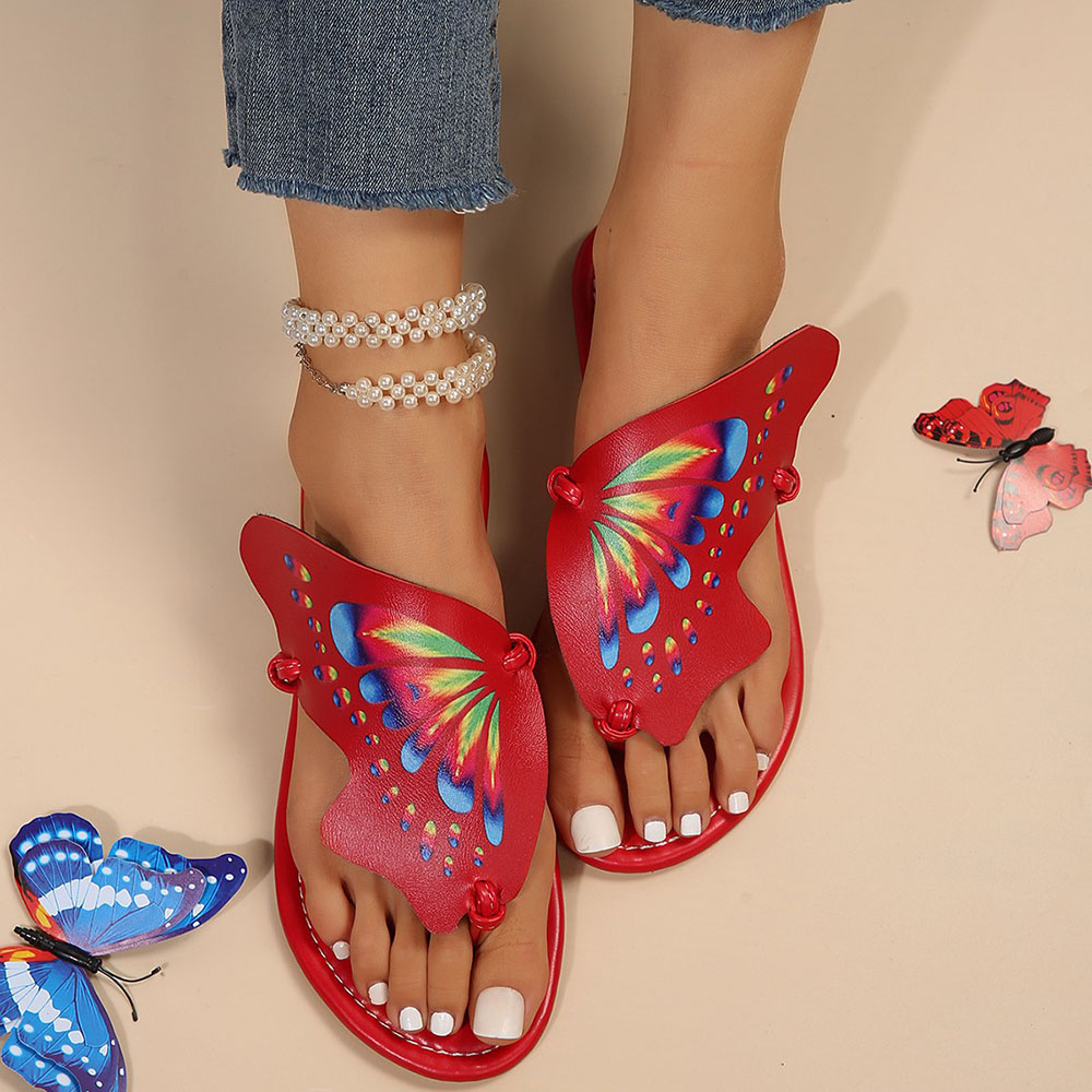 Plus Size Beach Retro Butterfly Clip Toe Flat Slippers